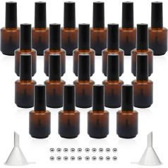 Agidea 20 x 15ml Amber Empty Nail Polish Bottles Empty Dark Glass Refillable Nail Polish Bottles with Brush and Mixing Balls and Funnels