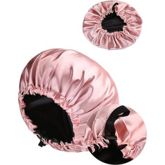 MUFEKUM Hair Cap, Sleep Cap, Large Adjustable Double Sided Satin Bonnet Silk Bonnet for Women Girls Men Hair Care Bonnet Sleep Cap for Curly Hair Black Hair, rose