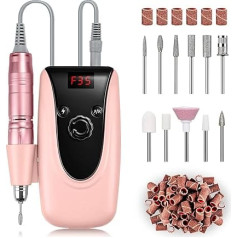 Madenia Nail Drill Professional Battery 35000 rpm Electric Nail File Manicure Pedicure Set for Acrylic Gel Nails with Digital Display, 11 Pieces Nail Drill Bits, Rose