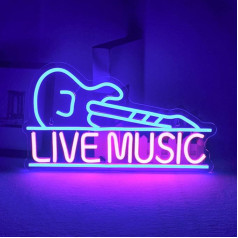 Live Music Neon Sign Blue Pink Music LED Neon Lights Letters Luminous Advertising Guitar Shaped Light Up Sign for Bar Music Stadio Nightclub Party Wall Decor Gift for Boys Girls