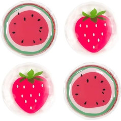 CONBELLA Gel-Eisbeutel, wiederverwendbar, kühlende Augenpads und Augenklappen, für heiße und kalte Augen bei Rötungen, Schmerzlinderung und Entspannung der Augen (1 Wassermelone + 1 Erdbeere)