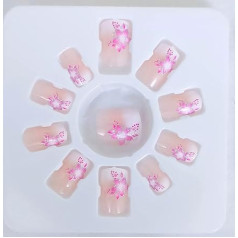 Sri Krishna Culture - Künstliche Haut und rosa Farb-Designer-Nägel mit Nagelkleber, Set mit 12 Nägeln.
