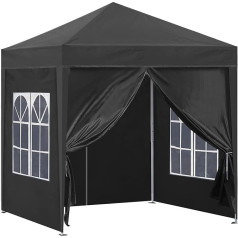 TUKAILAI Portable Heavy Duty Pop Up Gazebo, Garden Gazebo, Awning Canopy Protection with 4 Side Walls, Steel Frame, Waterproof for Outdoor, Wedding, Party, Event, Four Seasons (Black, 3 x 3 m)
