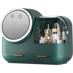 Verdant Touch Mirror Compartments Makeup Box LED Light Mirror Compartments Makeup Case Large Capacity Green Makeup Storage Box for Women, Multicoloured, 60_x_180_cm, multicoloured