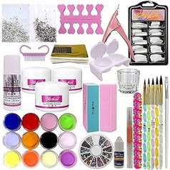 Acrylic Nail Set, Acrylic Powder, Transparent Pink White 3 Colors Glitter Powder 12 Pieces Acrylic Liquid Nail Art Kit Nail Tips Nail Decorations Nail Brush Kits