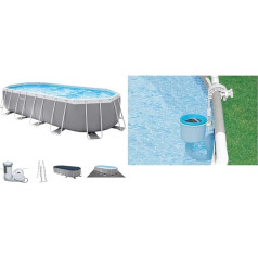 Intex Swimming Pool 610 x 305 x 122 cm Frame Pool Set Prism Oval 26798 & Surface Skimmer - Deluxe Surface Skimmer for Wall Mounting - Hanging Skimmer
