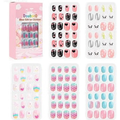 Rvtkak 120 Pieces False Nails for Kids Glue On Full Cover Stick-On Nails for Girls False Nail Art Kits Best Christmas Gift for Little Girls