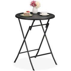 Relaxdays Garden Table Rattan Look Round H x D 75 x 60 cm Balcony Table Plastic & Metal Outdoor Table Black