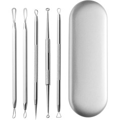 NFEGSIYA Blackhead Remover 5 Pieces Acne Needle Pimple Tweezers Extractor Blackhead Remover Comedone Extractor Tool Blackheads Treatment (Colour: 5 Pieces) Silver