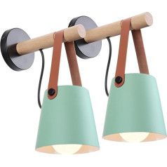 iDEGU Pack of 2 Wall Lights Retro Wall Light Indoor Vintage Lamp in Wood and Metal E27 Pendant Lamp Wall Light for Bedroom Hallway Living Room (Green, 2 Pieces)