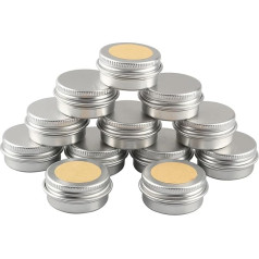 BasicPacking Pack of 100 Empty Round Aluminium Tin with Screw Lid Aluminium Tin Aluminium Screw Box Cream Jar Candle Tins Cosmetic Tins Tin Box Aluminium Tin with 100 Stickers Aluminium, silver