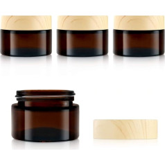 Gemice Glass Cosmetic Containers Empty Sample Jars with Leakproof Lids Makeup Sample Containers BPA Free for Cosmetic Lotion Cream (Pack of 4), amber-coloured