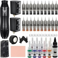 TATELF Complete Machine Set Wireless Professional with 2 Pieces Batteries 20 Pieces Cartridges 11 Ink 100 Pieces Pen Covers Complete Set for Beginners