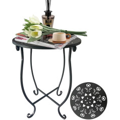 ZEECER Outdoor Side Table 14 Inch Round Small Garden Table with Flower Cutout Modern Portable Rustproof Metal Patio Table Outdoor Garden Coffee Table and