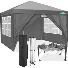 COBIZI Gazebo 3 x 3 Waterproof Stable Winterproof Party Tent 3 x 3 with 4 Side Panels Pop Up Folding Gazebo UV Protection 50+ Garden Gazebo with Handbag, 8 x Pegs and 4 x Wind Ropes, Grey