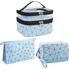 LEcylankEr Cosmetic Bag Double Layer Transparent Toiletry Bag with Large Makeup Bag and Makeup Bag, 3-Piece Cosmetic Bag Set for Men and Women, blue, Double layer