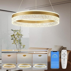 BRIMETI Pendant Light Dining Table Lamp 50 cm Height Adjustable Dining Room Lamps 60 W Pendant Light LED Pendant Lamp Dimmable with Remote Control for Living Room Dining Room Kitchen Bar Lights (Gold)