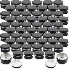 Foraineam 24 Pack 28g Round Lip Balm Tin Aluminium with Screw Lid - Black Empty Tins for Salve, Powder, Spices or Sweets