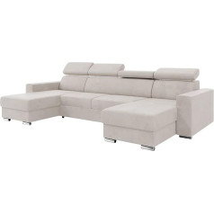 Meblini Sofa Bed with Bed Box - Corner Sofa with Sleep Function - Sofa with Relaxation Function and Headrests - Couch U-Shape - Corner Couch - Living Landscape - Voss - 306 x 168 x 79 cm - Beige