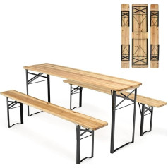 Giantex Beer Tent Set 3-Piece Folding Marquee Set 2 x Beer Benches 1 x Beer Table Picnic Table 177 x 46 x 75 cm Camping Table Bar Table Seat Set Solid Wood Metal Frame Beer Garden 300 kg