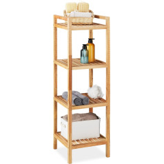 Relaxdays Storage Unit, Walnut, 4 Shelves, H 110 x W 35 x D 35 cm, Standing Shelf for Bathroom & Kitchen, Freestanding, Natural, Wood