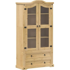 Vidaxl Display Cabinet with Glass Doors, Metal Handles, Glass Display Cabinet for Living Room, Bedroom, Tall Cabinet, Bookcase, Solid Pine Wood