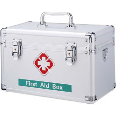 Alouweekuky Medication Lockable Storage, 30 x 19 x 17 cm Medicine Box, Metal Medicine Organiser Box, First Aid Case with Carry Strap, Large Medicine Box Storage Box
