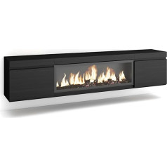 Skraut Home TV Cabinet, Lowboard, for Living Room and Dining Room, 210, for TVs up to 80 inches, Electric Fireplace, XXL, Hanging, Modern Style, Black