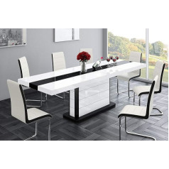 HU HE-555 Designer Dining Table High Gloss Extendible 160 to 260 cm White / Black