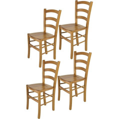 T M C S Tommychairs Venice Chairs for Kitchen and Dining Room, Robust Structure Made of Lacquered Beech Wood in Oak Colour and Wooden Seat, Set of 4