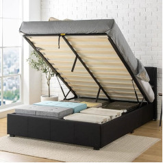 ‎Zinus Zinus Maddon Bed 140 x 190 cm - Bed Frame Height 31 cm with Under Bed Storage - Ottoman Gas Lift Upholstered Bed Frame with Storage - Black