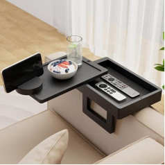 Wealone Black Coffee Arm Table for Narrow Armrest, Sofa Armrest with Storage Box, Rotating Table Top and Phone Stand, Adjustable Sofa Arm Table Clip for Snacks or Food, Armrest ≤
