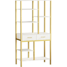 Kyaoayo Office Shelf, 90 x 30 x 180 cm, Bookcase with 5 Levels, Industrial Standing Shelf with 2 Drawers, Spacious Living Room Cabinet for Living Room, Books, Bedroom, Office, Kitchen, Magazines