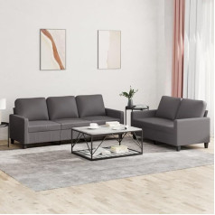 ‎Ciadaz CIADAZ 3201420 2-Piece Sofa Set with Cushions Grey Faux Leather, Sofas & Couches, Sofa Living Room, Sofa for Teenager's Room, Relaxing Sofa, Sofa for Bedroom, Upholstered Sofa