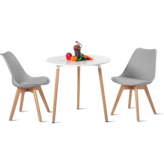 H.j Wedoo Dining Set with 1 Table 2 Grey Chairs Wooden Table and Scandinavian Chair Dining Table Set for Dining Room Kitchen Garden