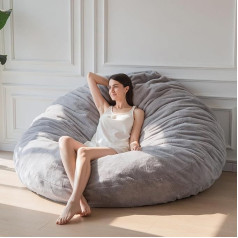 Maxyoyo Bean Bag Bed in Grey Square Chair Sofa with Fluffy Plush Cover and Filling - Ideal for Adults, Couples and Guests - Large Format 150 x 150 cm