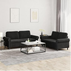 Ccciner 2-Piece Sofa Set with Cushion Black Velvet, Comfortable Velvet Living Area: Cosy Sofa for Living Room & Relaxation Sofas & Couches