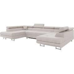 Meblini Sofa Bed with Bed Box - Corner Sofa with Sleep Function - Sofa with Relaxation Function and Headrests - Couch U-Shape - Corner Couch - Living Landscape - Carl - 338 x 203 x 55 cm - Beige