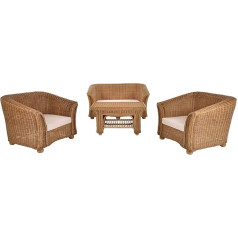 Krines Home Vita Living Room Rattan Set for 4 People, Rattan Set, Conservatory Furniture Set (Honey - Dark, 4-Piece)