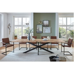 SAM Clara Dining Room Table with Wane, 300 x 100 cm, Natural Acacia Wood, Solid and Black Spider Metal Frame, Table Top 26 mm,