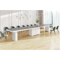 Designimpex HEK-111 Designer Dining Table High Gloss XXL Extendible 180 to 495 cm Grey / White High Gloss