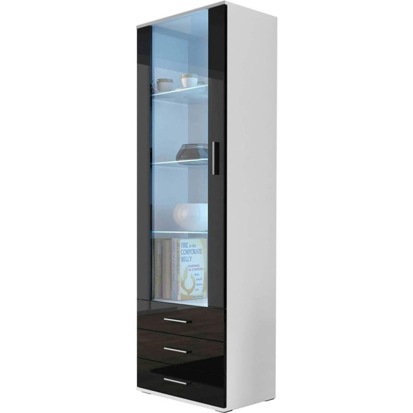 Furniture24 SOHO S1 Display Cabinet with Blue LED Lighting Storage Cabinet Living Room Cabinet White / Black High Gloss