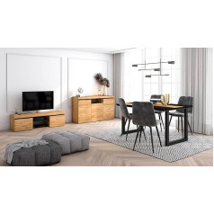 Skraut Home - Living Room Furniture Set | Table 140 Bicolour U-Legs 6 People | Lowboard 140 | Sideboard/Buffet Cabinet 140 | Oak and Black | Industrial Style