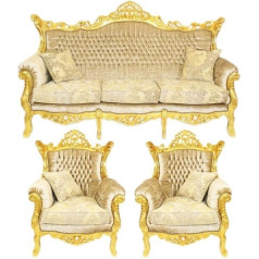 Casa-Padrino Baroque Living Set Master cream velvet/gold - 3er sofa + 2 armchairs