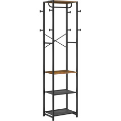 Hoobro Coat Rack with Shoe Racks, Storage Rack, Coat Rack with 3 Shelves, Versatile Clothes Rack with Shoe Organiser, Vintage Brown and Black EBF04YM01
