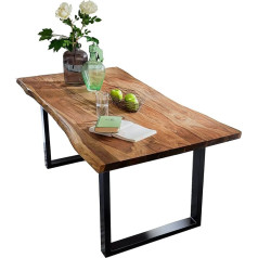 Junado SAM Dining Room Table with Wane Edge, Solid Acacia Wood, Walnut/Black Frame, 160 x 85 x 77 cm