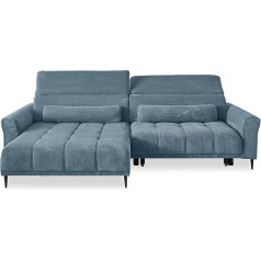 Möbelando Wolve Living Room Landscape Blue Ottoman Left Electric Seat Depth Adjustment Metal Feet Black Nosage Suspension Polyether Foam Includes 2 Decorative Cushions 277 x 108 x 179 cm (W x H x D)