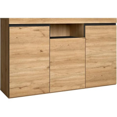 Skraut Home Sideboard - Nature Model - 140 x 40 x 81 cm - Entrance Side Cabinet with 3 Doors - Nordic Style - Melamine - Oak and Black