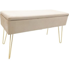 ECHTWERK Scarlett Bench Upholstered Bench with Velvet Cover, Rectangular Storage Chest, Makeup Bench with Storage Space, Storage Bench with Metal Legs, 75 x 30 x 41.5 cm, Polyester Blend, Cream