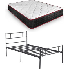 Hogar24 Es - Metal Frame with Legs, Bed Frame and Headboard + Memory Premier 20 Memory Foam Mattress 90 x 190 cm